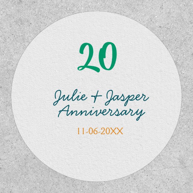 Green blue 20th anniversary name date orange  patch (Front)