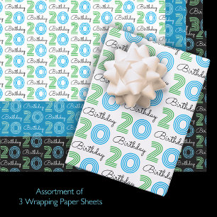 Green Blue 20th Birthday Wrapping Paper Sheets