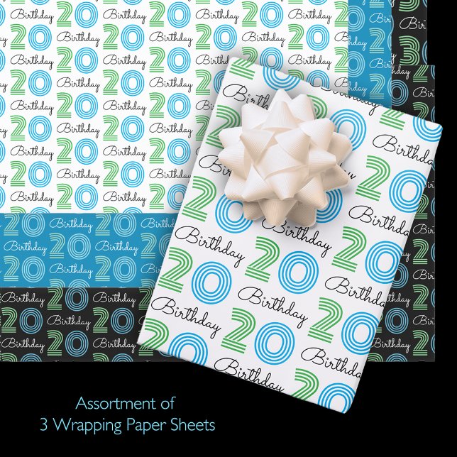  Green Blue 20th Birthday Wrapping Paper Sheets (Creator Uploaded)