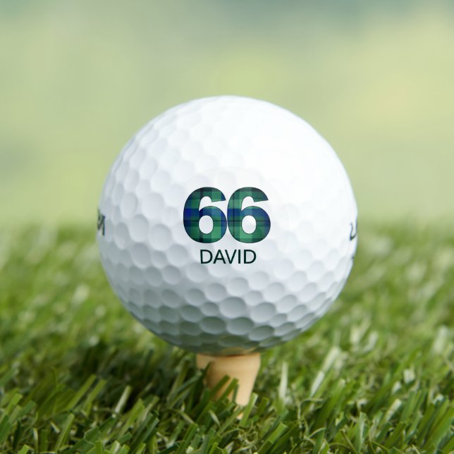 Green Blue 66th birthday - 66 years plaid gift Golf Balls (Insitu Tee)