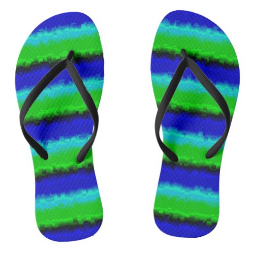 Green Blue abstract 3D rainbow pattern Flip Flops