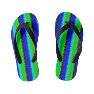 Green Blue abstract 3D rainbow pattern Kid's Flip Flops