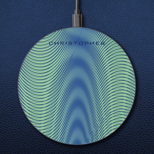Green Blue Abstract Art Modern Moir Effect Custom Wireless Charger