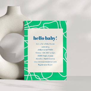 Green Blue Abstract Hello Modern Cute Baby Shower Invitation