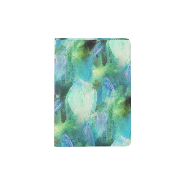 Green Blue Abstract Leaves passport holder (Front)