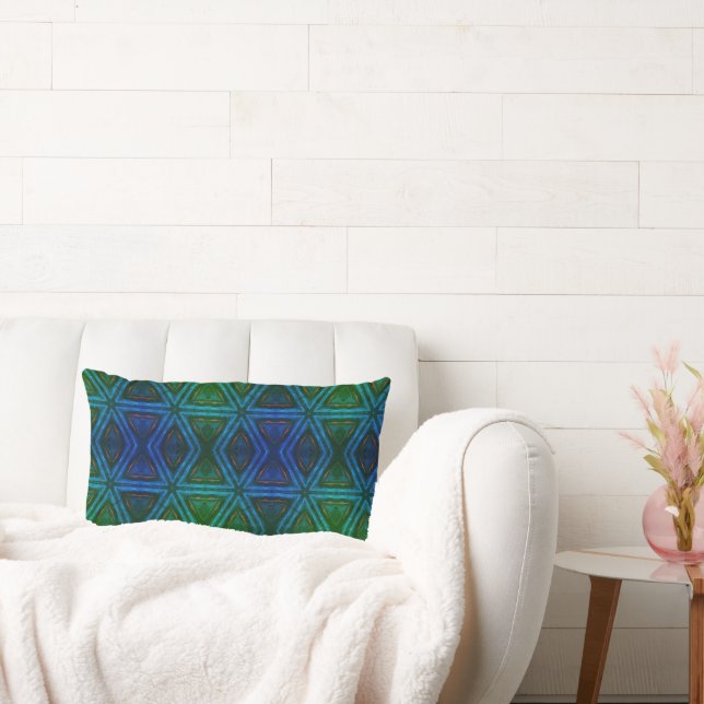 Green Blue Abstract Star Pattern Lumbar Pillow (Couch)