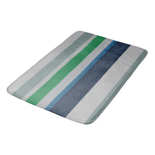 Green Blue Abstract Stripes Bath Mat