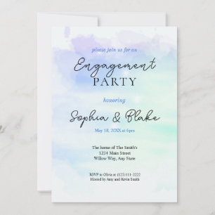 Green & Blue Abstract Watercolor Engagement Party Invitation