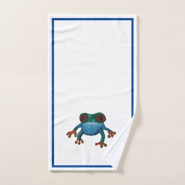 Green Blue Amazonian Tree Frog Hand Towel (Hand Towel)