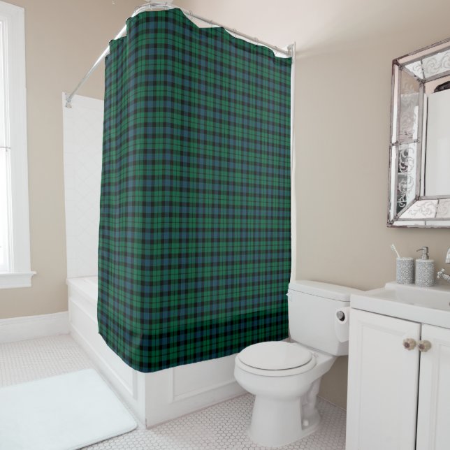 Green, Blue and Black Plaid MacKay Scottish Tartan Shower Curtain (In Situ)