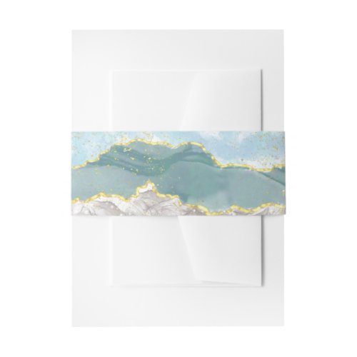 Green Blue and Gold Marble Invitation Belly Band