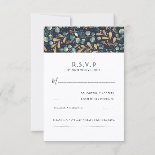 Green Blue and Gold Wedding RSVP