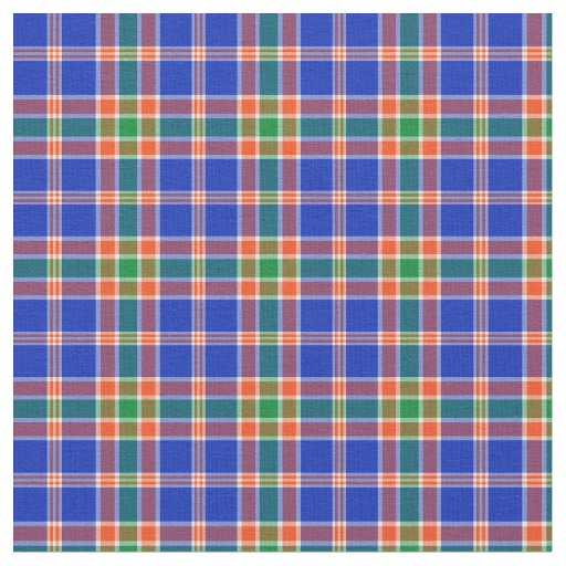 Green, Blue and Orange Sporty Plaid Fabric