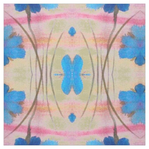 Green Blue and Pink Floral Print Fabric