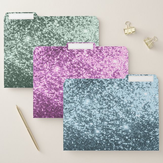 Green, Blue and Pink Glitter  File Folder (Set)