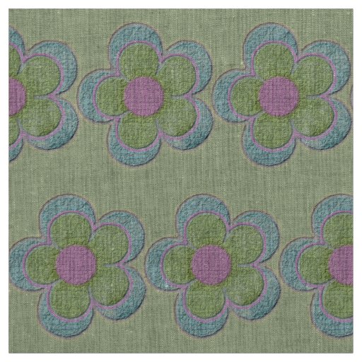 Green Blue and Pink Large Textured Flowers Fabric