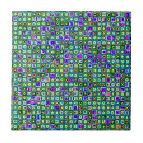 Green Blue And Purple Funky Retro Tiles Pattern