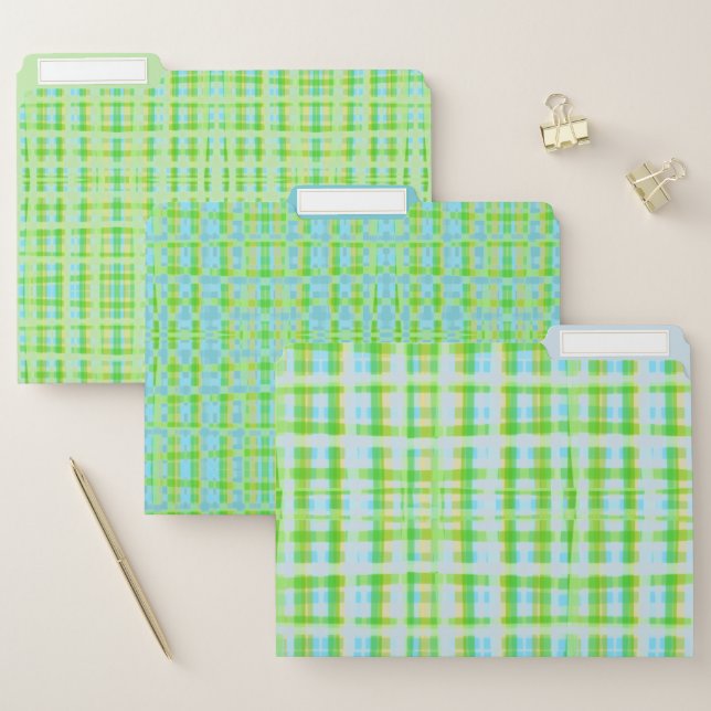 Green Blue and Teal Plaid File Folder (Set)