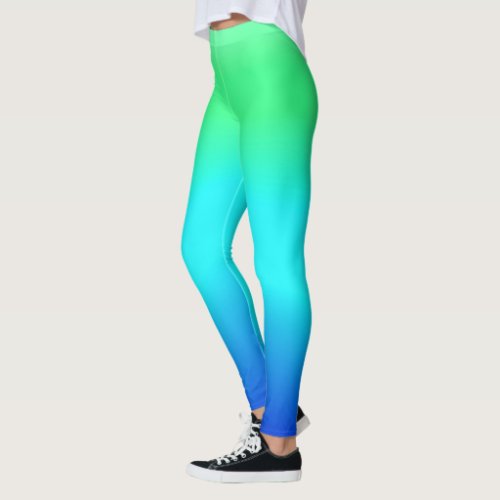 Green Blue and Turquoise Cool Water Ombre  Leggings