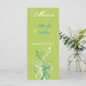 Green, Blue, and White Floral Menu Card (Standing Front)