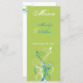 Green, Blue, and White Floral Menu Card (Front/Back)
