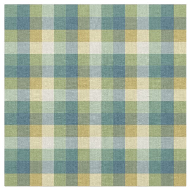 Green, Blue and Yellow Checkered Plaid Fabric (Close Up)