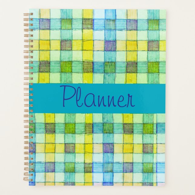 Green blue and yellow gingham Planner (Front)