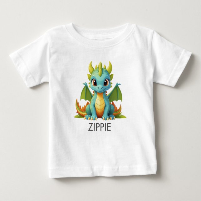 Green Blue Baby Dragon Personalized Baby T-Shirt (Front)