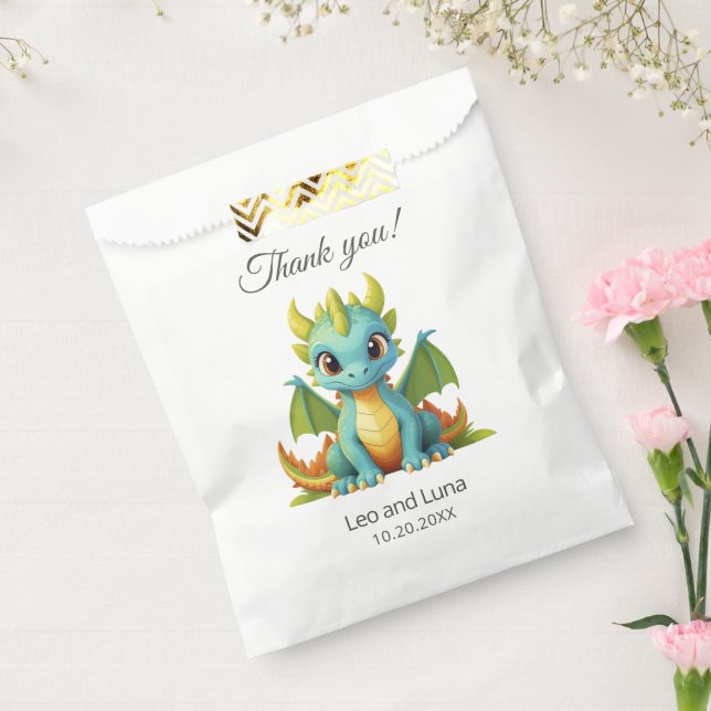 Green Blue Baby Dragon Personalized Thank You Favor Bag (Sealed)