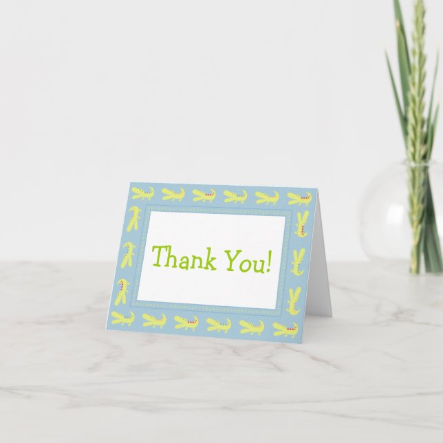 Green & Blue Baby Mod Alligator Thank You Cards (Front)
