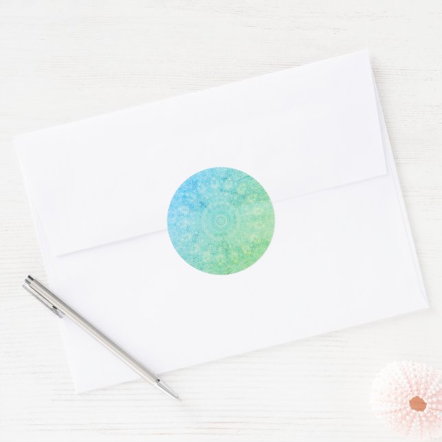 green blue bead doilies classic round sticker (Envelope)