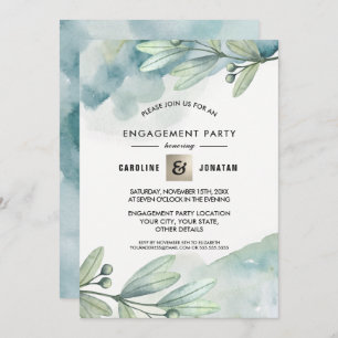 Green Blue Berry Branch Engagement Party Invitation