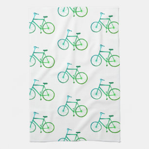 Green blue bicycles bikes pattern kitchen towel