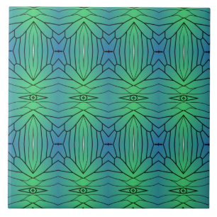 Green blue black geometric lines eyes watching ceramic tile