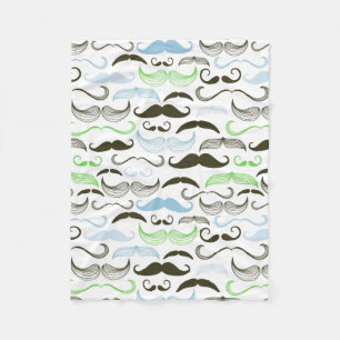 Green, Blue & Black Mustache Design Fleece Blanket