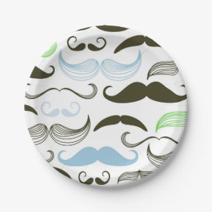 Green, Blue & Black Mustache Design Paper Plates