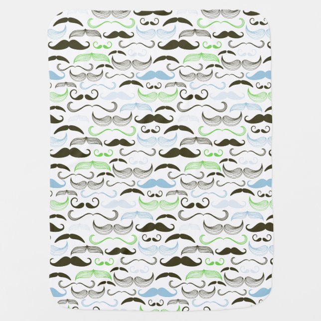 Green, Blue & Black Mustache Design Stroller Blanket (Front)
