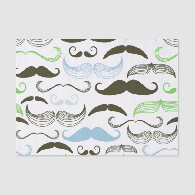 Green, Blue & Black Mustache Design Tissue Paper (Front)