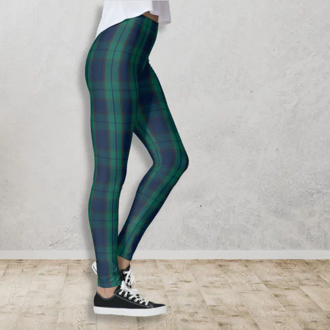 Green Blue Black Watch Plaid Scottish Tartan Leggings