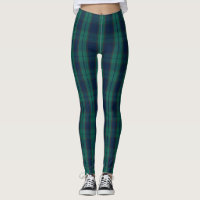 Green Blue Black Watch Plaid Scottish Tartan Leggings