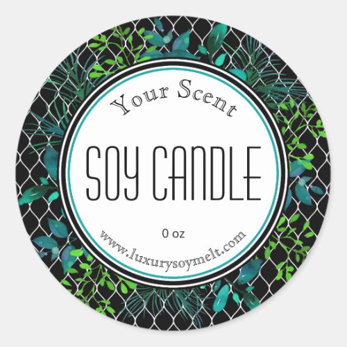 Green Blue Black White Branches Soy Candle Labels