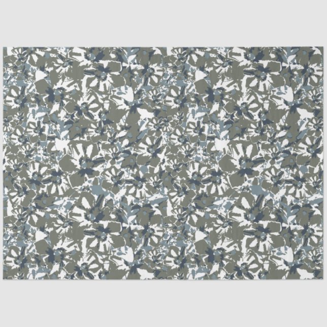 Green Blue Blooms Floral Pattern Tissue Paper (Front)