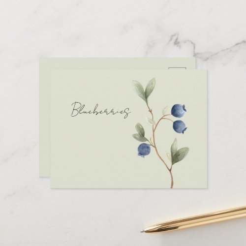 Green Blue Blueberries Fruit   Postcard