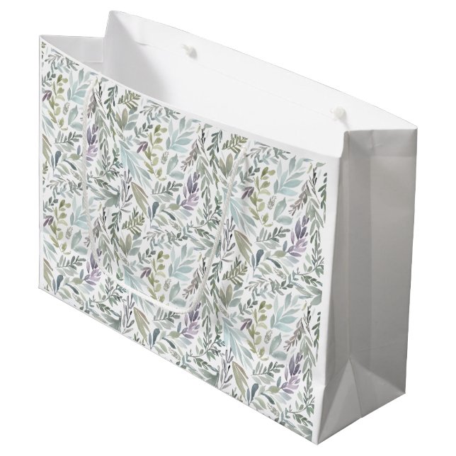 Green Blue Botanical Watercolor Large Gift Bag (Front Angled)