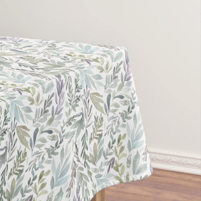 Green Blue Botanical Watercolor Tablecloth (In Situ)