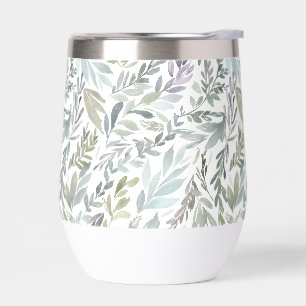 Green Blue Botanical Watercolor Thermal Wine Tumbler
