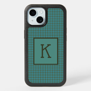 Green Blue Brown Black Plaid Monogram  iPhone 15 Case