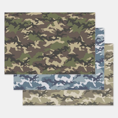 Green Blue  Brown Camo Camouflage Wrapping Paper Sheets