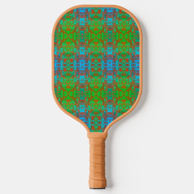 Green Blue Brown Pattern Pickleball Paddle (Front)