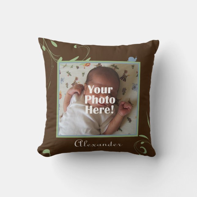Green, Blue, Brown Snail Photo Baby Boy Throw Pillow (Front)